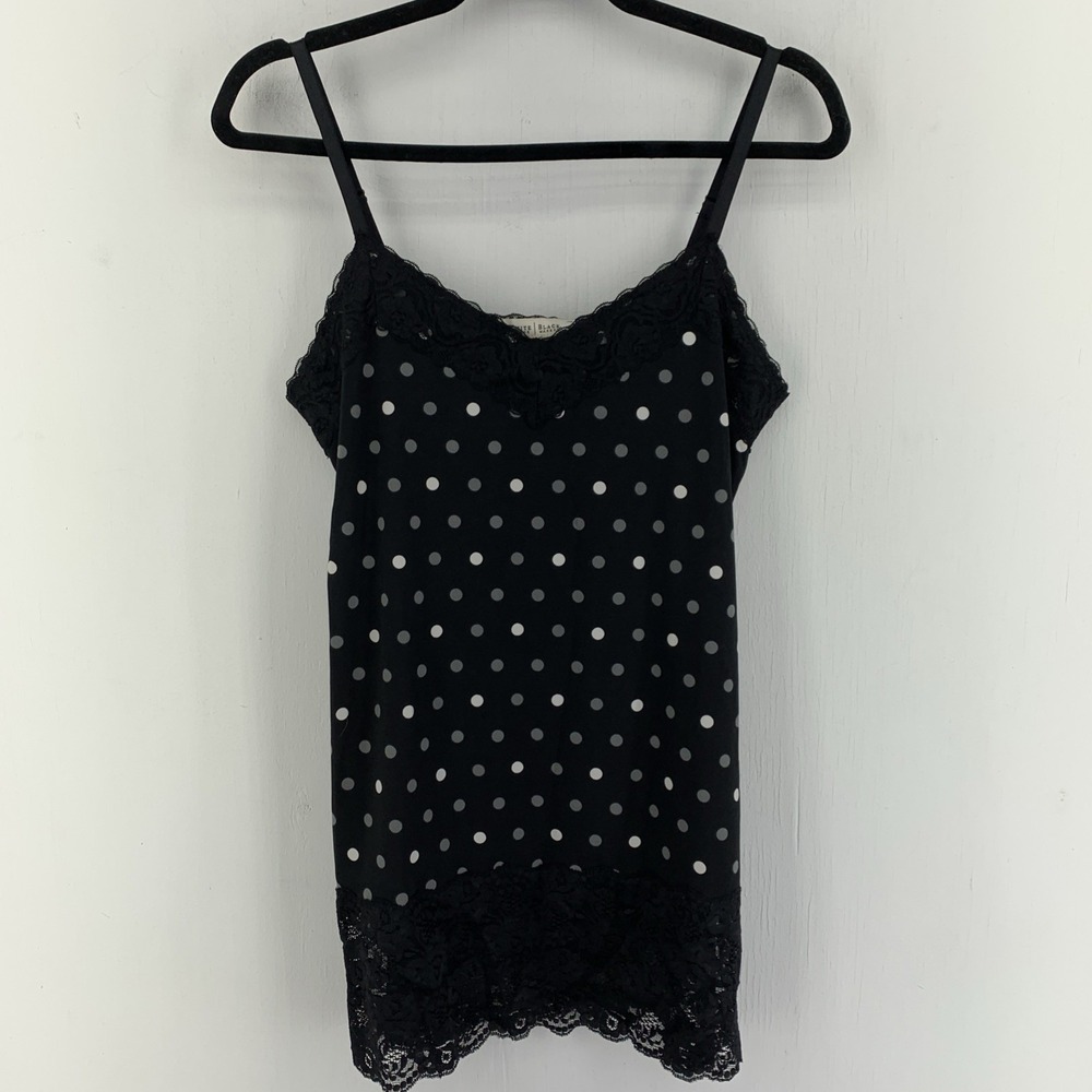 Y2K Polka Dot Lace Cami Tank Top Sz L Fairy Whimsigoth Coquette Babydoll Stretch